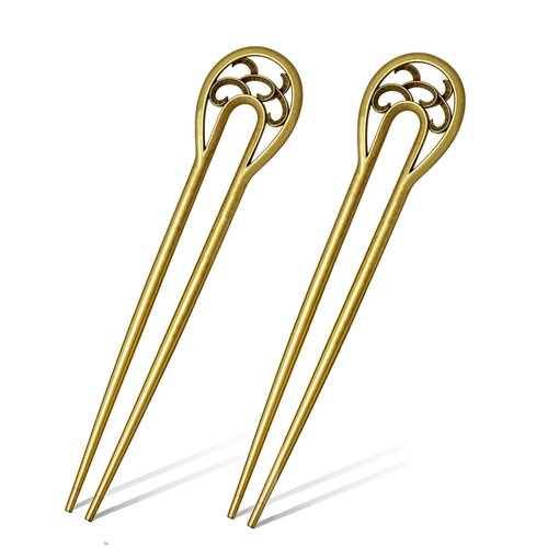 2Pcs Vintage Hair Sticks - French Hair Pins Nordic Classical Metal U Shaped Hairpin,Hair Fork Pins Hair Accessories for Women Girls(Bronze)