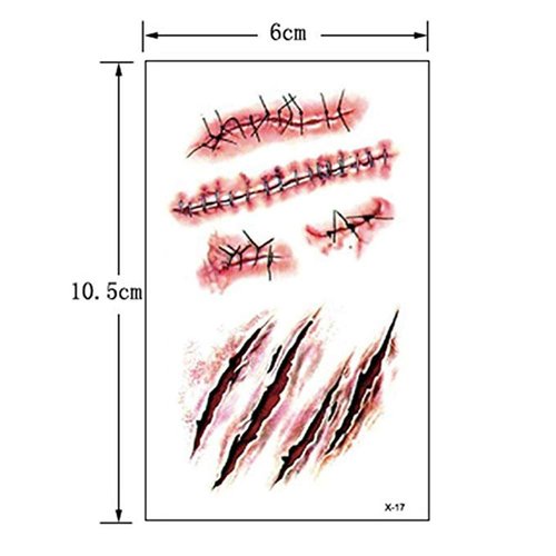 Temporary Tattoos Halloween Tattoos Costumes Fake Scars Tattoos Halloween Injury Blood Wound Makeup for Party Horror Cosplay Costume 8 Sheets