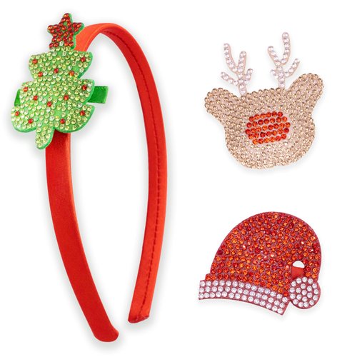 FROG SAC Christmas Charm Headbands for Girls, Interchangeable Holiday Headband for Kids, Tree Reindeer Santa Hat Hair Clip Charms for Toddlers, Sparkly Rhinestone Little Girl Hair Bands Accessories