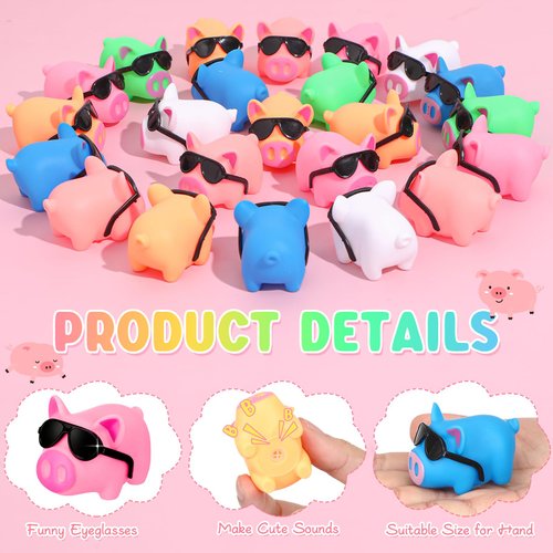 Shappy 100 Sets Mini Rubber Pigs with Sunglasses Pig Bath Toys Bulk Squeaky Piggy Bathtub Toys for Baby Shower Kindergarten Birthday Party Favors Class Prizes Piñata Fillers Car Decor(Colorful)