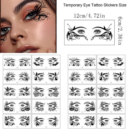 10 Pairs of Halloween Eye Shadow Temporary Tattoo Stickers Eyeliner Decals Face Eye Makeup Stickers for Women Girls Halloween Masquerade Party (Black1)