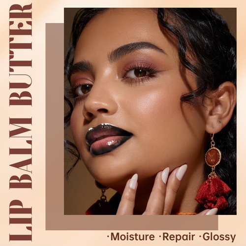 HOSAILY Lip Butter Balm with Black Lip Liner Set Lip Combo, Moisturizing High Shine Fresh Clear Vanilla Lip Glow Oil Non-Sticky Lightweight Lip Gloss Lipliner Halloween Daily Makeup