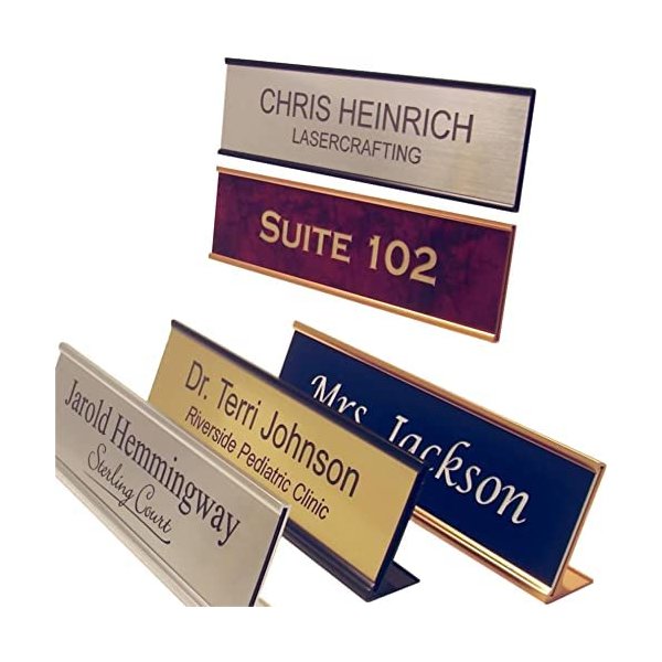 Lasercrafting Personalized Office Name Plate With Optional Wall or Desk Holder - 2x8 - CUSTOMIZE. Choose from a variety of colors and fonts to match your style. Great gift idea.