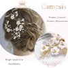 Campsis Bridal Wedding Hair Comb Silver Flower Rhinestone Sparkly Crystal Bride Leaf Side Combs Pearl Hair Accessories for Women and Girls (Gold)