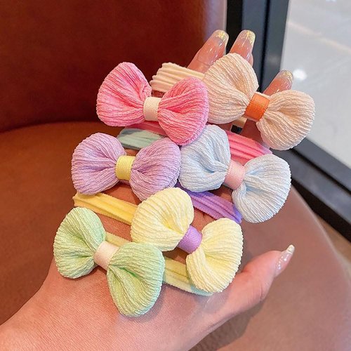 12Pcs Sweet Flower Hair Ties, Cute Bow Elastic Hair Ties Kids Hair Bands, Candy Color Ponytail Holders Hair Ropes with Bows, Kawaii Soft No Damage Hair Scrunchies for Little Girls Hair Accessories