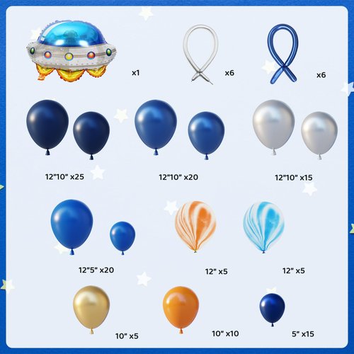 Ouddy Party 139Pcs Outer Space Party Decorations Balloon Garland Kit, Space Birthday Party Supplies UFO Astronaut Themed Navy Blue Silver Foil Latex Balloons for Boys Kids