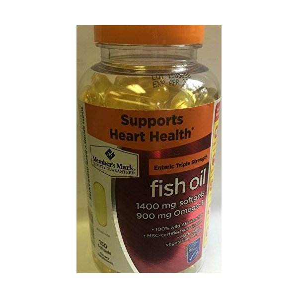 Member's Mark Enteric Triple Strength Fish Oil 1400mg Softgels 900mg Omega-3 DHA EPA (1 Bottle (150 softgels))