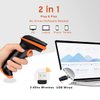 Tera 1D 2D QR Barcode Scanner Wireless and Wired with Battery Level Indicator Digital Printed Bar Code Reader Cordless Handheld Barcode Scanner Compact Plug and Play Model D5100