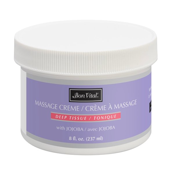 Bon Vital' Deep Tissue Massage Creme, Professional Massage Therapy Cream for Muscle Relaxation, Injury Recovery, Deep Muscle Manipulation, & Sports Massages, 8 Ounces (Packaging May Vary)