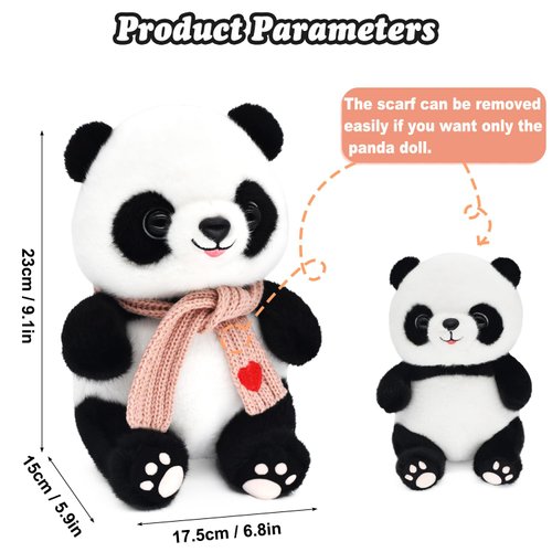9.8'' Panda Dolls with Love Heart Scarf, Soft Stuffed Plush Animal Toys Plushies Valentines Day Decor Birthday Gifts for Her/Girlfriend Lover Mom Kids (Pink)