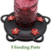 Juegoal 28 oz Glass Hummingbird Feeders for Outdoors, Wild Bird Feeder with 5 Feeding Ports, Metal Handle Hanging for Outdoor Garden Tree Yard, Red