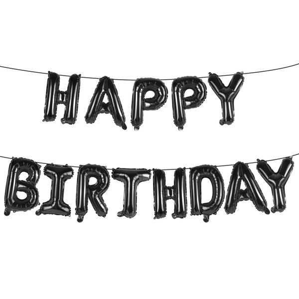 Black Happy Birthday Balloons Banner 16 Inch Mylar Foil Letters, Inflatable Party Decor and Birthday Decorations for Women, Men, Boys & Girls Kids and Adults, Reusable, Party Supplies