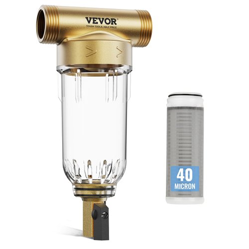 VEVOR 40 Micron Sediment Filter, 20GPM Spin Down Filter, Reusable Flushable Pre-Filtration, Whole House Sediment Water Filter, Pre-Filtration System for Well/City Water, 3/4" FNPT + 1" MNPT