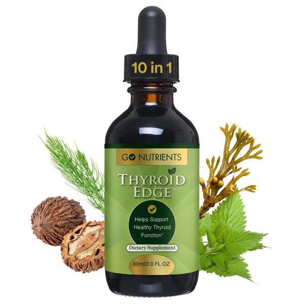 Go Nutrients Thyroid Edge – Thyroid Support for Women & Men - Natural Herbal Blend Supplement Rich in Iodine for Energy & Enhanced Wellness - High Absorbing Liquid Drops, 2oz Bottle