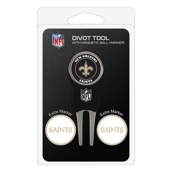 Team Golf NFL New Orleans Saints Divot Tool Pack With 3 Golf Ball Markers Divot Tool with 3 Golf Ball Markers Pack, Markers are Removable Magnetic Double-Sided Enamel