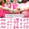 Breast Cancer Temporary Tattoos for Women -10 Sheets Breast Cancer Party Decorations Pink Ribbon Face Fake Tattoos Sticker Gifts for Woman Breast Cancer Awareness Party Favor Supplies