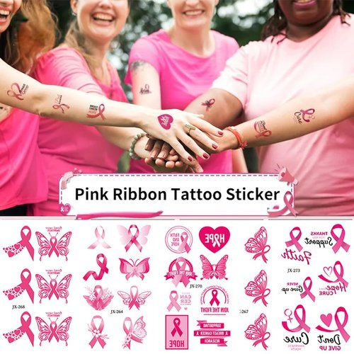 Breast Cancer Temporary Tattoos for Women -10 Sheets Breast Cancer Party Decorations Pink Ribbon Face Fake Tattoos Sticker Gifts for Woman Breast Cancer Awareness Party Favor Supplies