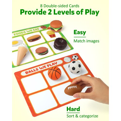 Coogam Sorting Toy for Toddlers, Animals Dinosaurs Fruits Vehicles Foods Fishes Balls Farm Playset, Fine Motor Montessori Game Preschool Educational Learning Gift for Year Old Kids