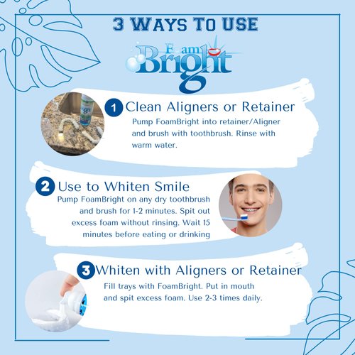 Retainer Cleaner & Aligner Cleaner FoamBright, Great for Invisalign,Candid, Byte, Night Guard, Mouth Guard Denture Whitener Toothpaste & Braces Cleaner, Peroxide Free Teeth Whitening Foam ToothPaste