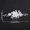 Teyglen Dainty White Flower Headpiece Silver Leaf Wedding Hair Comb Rhinestone Bridal Hair Piece Pearl Floral Side Comb Hair Accessories for Women