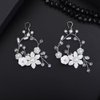 Denifery Handmade Bridal Earrings Flower Earrings Crystal Dangle Earrings Pearl Chandelier Earrings Jewelry for Women (Silver)