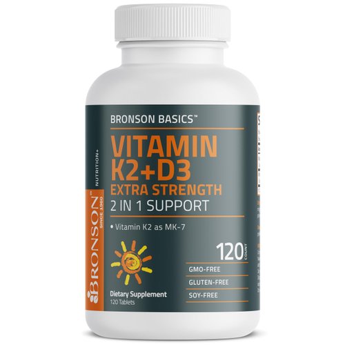 Bronson Vitamin K2 (MK7) with D3 Supplement Extra Strength 2 in 1 Support, 10,000 IU Vitamin D3 & 120 mcg K2 MK-7, 120 Tablets