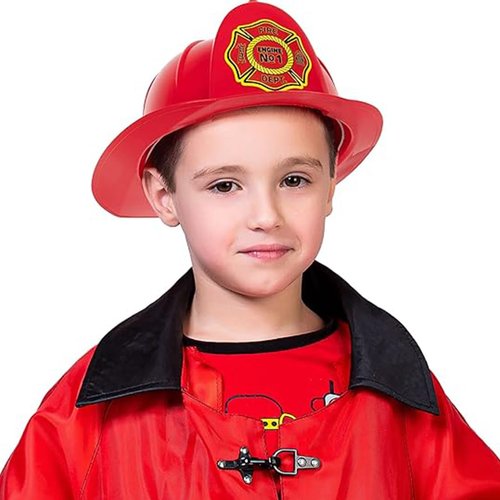 Firefighter Hat, Fireman Plastic Red Hat, Halloween Costumes for Boys, Firefighter Costume for Kids, Fireman Costume for Boys, Fire Fighter Costume for Boys Pretend Play Dress Up Fire Helmet Accessory