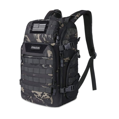 MOSISO 30L Tactical Backpack, Military Daypack 3 Day Assault Rucksack Outdoor Hiking Hunting Fishing Camping Training Shoulder Bag with USA Flag Patch & USB Charging Port, Night Camouflage