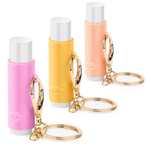 RHCOM 3 Pack Lipstick Lip Balm Silicone Cover Compatible with Burt's Bees Lip Balm with Gold Keychain (Colour)