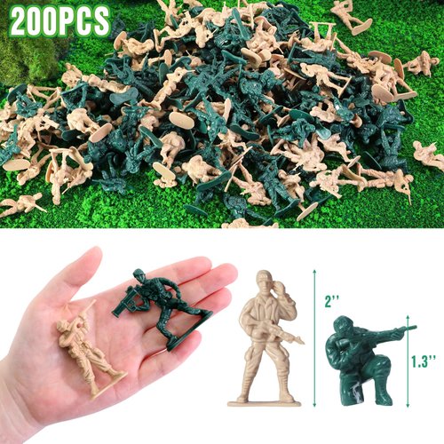 CHAXUNTEN 200PCS Army Men Toy Soldiers, Plastic Army Men Action Figures, 10 Poses Yellow and Green Soldiers Playset for Boys Birthday Gift
