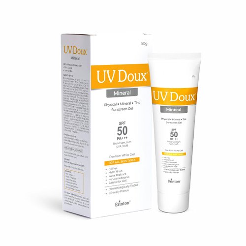 Brinton UV Doux SPF 50 PA+++ Mineral Based Sunscreen Gel | Tinted & Water Resistant | UVA/UVB Protection, For Men,Women & Children- 50g
