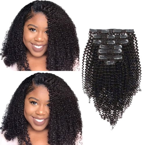 ABH AMAZINGBEAUTY HAIR Clip in Hair Extension Real Human Hair for Black Women Kinky Curly 18 Inch...