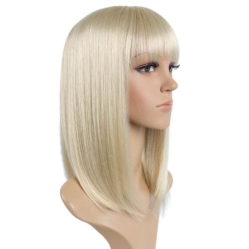 SYXLCYGG Bob Wig Blonde Short Wigs Flame Retardant 14" Straight Silky Fluffy Synthetic Womens Hair Wig With Bangs Girl Cosplay Party White Women Daily(Free Wig Cap)
