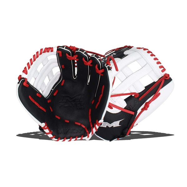 Miken Player Series Slowpitch Softball Glove, 13.5 inch, Right Hand Throw, Black and White