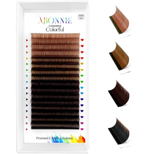 Colored Lash Extensions, 16 Rows Cashmere lash extensions, 0.07 D Curl Lash Extensions, 12-15mm Mix Classic Lash Extensions, Single Lash Extensions for Professional(0.07-D-Brown Gradient 12-15mm)
