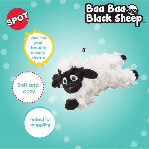 SPOT Baa Baa Black Sheep Plush Dog Toy - Cute and Cuddly Fleece Toy with Squeaker for Small Dogs and Puppies, 8in Black and White Lamb