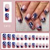 4th of July Press on Nails Short Square, Independence Day Fake Nails with American Flag Designs French Tip Glue on Nails Star Glitter False Nails Press ons Red Bule White Stick on Nails for Women