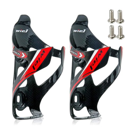 Wiel Full Carbon Fiber Bicycle Bike Light Drink Water Bottle Cage Holder (2Pcs Black Red)