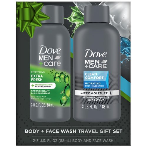 DOVE MEN + CARE Body & Face Wash Variety 2-Pack – Extra Fresh + Clean Comfort, Travel Essentials, 3 Oz Ea