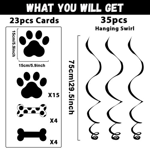 60PCS Dog Themed Party Hanging Swirl Puppy Birthday Party Decorations Dog Paw Prints Birthday Party Ceiling Streamers Favors for Girl Boy Kids Birthday Pet Dog Themed Birthday Baby Shower Party