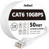Jadaol Cat 6 Ethernet Cable 50 ft, Outdoor&Indoor 10Gbps Support Cat8 Cat7 Network, Flat Fast Speed RJ45 Internet LAN Computer Solid Patch Cord with Clips for Router, Modem, PS4/5, Xbox, Gaming, White