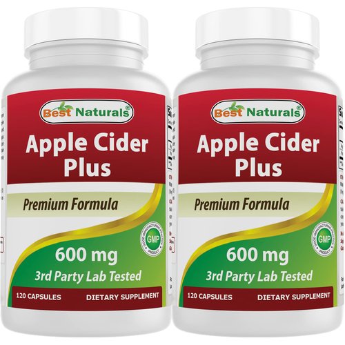 Best Naturals Apple Cider Vinegar Plus 600 Mg 120 Capsules - Vinegar Capsules for Healthier Digestion, Cleanse Body Naturally (Pack of 2)