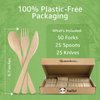 Ibambo 100% Bamboo Cutlery Set - 100 Biodegradable Utensils (50 Forks, 25 Spoons, 25 Knives) | Reusable or Disposable Bamboo Flatware | Compostable FSC Certified Utensils for Weddings, Camping, Party