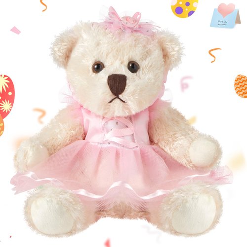 Houwsbaby Ballerina Teddy Bear Stuffed Animal Teddy Bear Plush Toy in Ballet Dress for Kids Learning Ballet Easter Valentine’s Day Presents for Boys Girls Lovers Soft Plushy 7.5’’