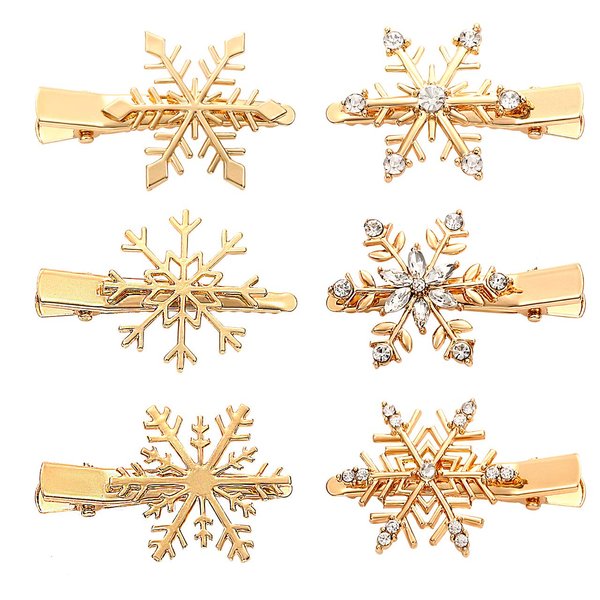 Christmas Snowflake Hair Clips Clear Crystal Rhinestone Snowflake Hair Barrettes Sparkly Winter Xmas Hairpins Metal Headpiece Hair Accessories for Women Girls (gold)