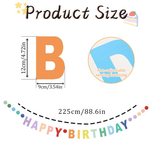 Happy Birthday Banner,Pre-Strung Colorful Cardboard Birthday Banner with Colorful Dot Decoration Garland, Rainbow Theme Party Supplies,NO DIY (80 inch)