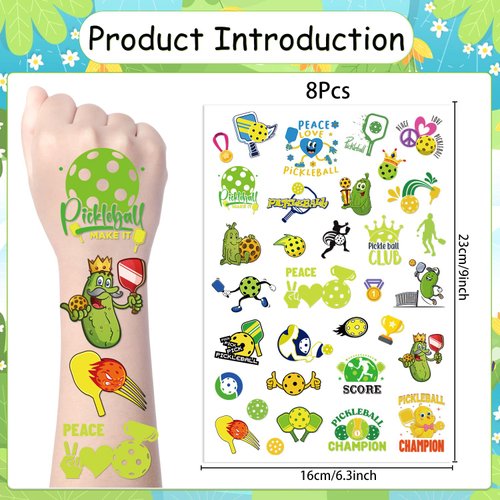 Yoyuspy Pickleball Temporary Tattoos Stickers - 200+ Pickleball Birthday Party Favors Decorations Supplies Pickleball Temporary Tattoo Gifts for Kids Girls Boys Classroom Tattoos Prizes Rewards