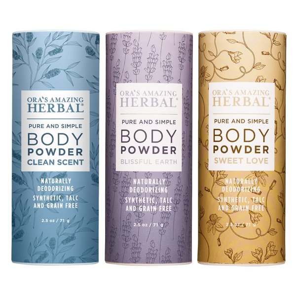 Body Powder for Women and Men, Natural Gift for Women, Talc Free Scented Dusting Powders, Ora's Amazing Herbal, Variety Set 3 Pak, 2.5 oz Each