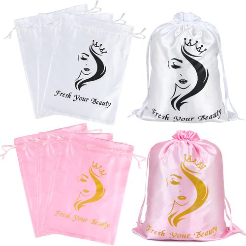 AliLeader 6 Pcs Silk/Satin Wig Storage Bags, Drawstring Travel Bag for Bundles,Wigs,Hair Extensio...