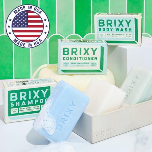 BRIXY Balancing Shampoo and Conditioner Bar Set with Moisturizing Body Wash Bar, Controls Oil & Hydrates Strands, Removes Build Up, Moisturizes Skin, All Hair Types, pH Balance, Color Safe, Vegan